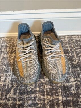 Yeezy Boost 350 V2 Gray and Mustard Knit Sneakers